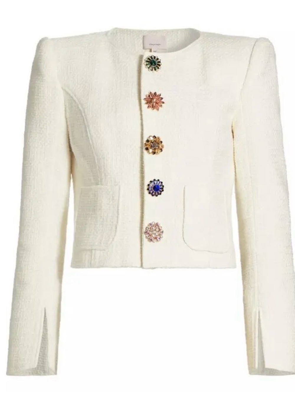 cinq a sept Randy Cream Textured Tweed Jacket with Jeweled Buttons - Picture 4 of 6